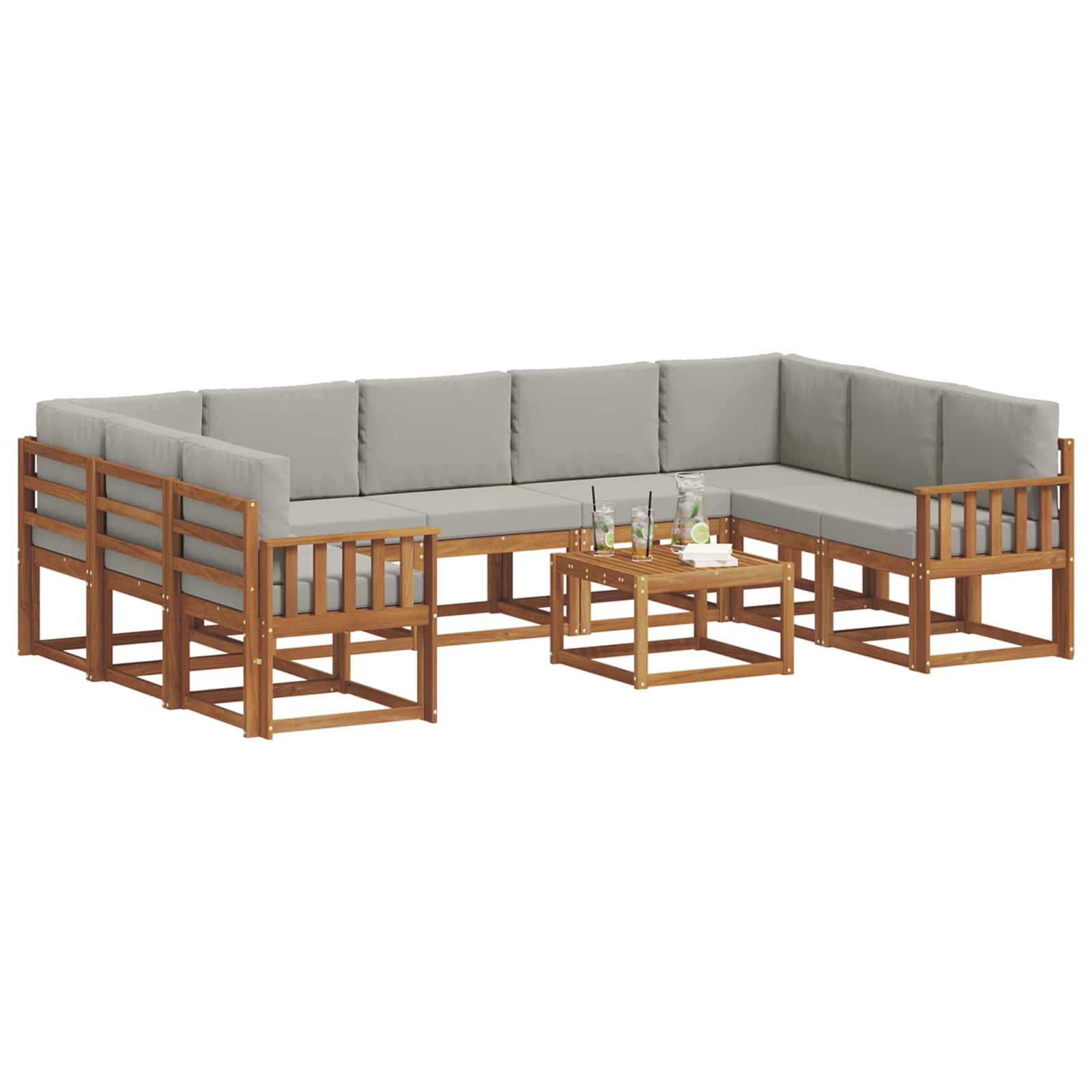 Thumbnail - vidaXL Outdoor-Sofagarnitur mit Kissen 10 pcs Natürlich und Hellgrau