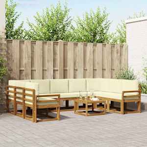 Zunanja garnitura za sedenje 10 pcs Naravna in smetana