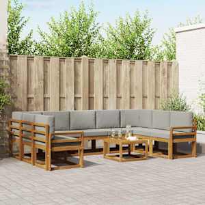 Zunanja garnitura za sedenje 10 pcs Naravna in svetlo siva