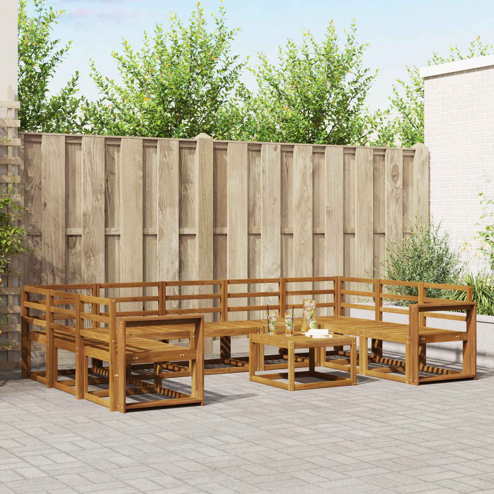 Buiten bankenset 10 pcs Naturel Massief Acaciahout image 1