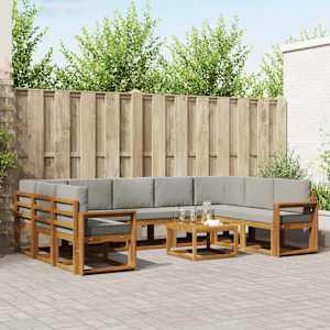 Zunanja garnitura za sedenje 10 pcs Naravna in svetlo siva