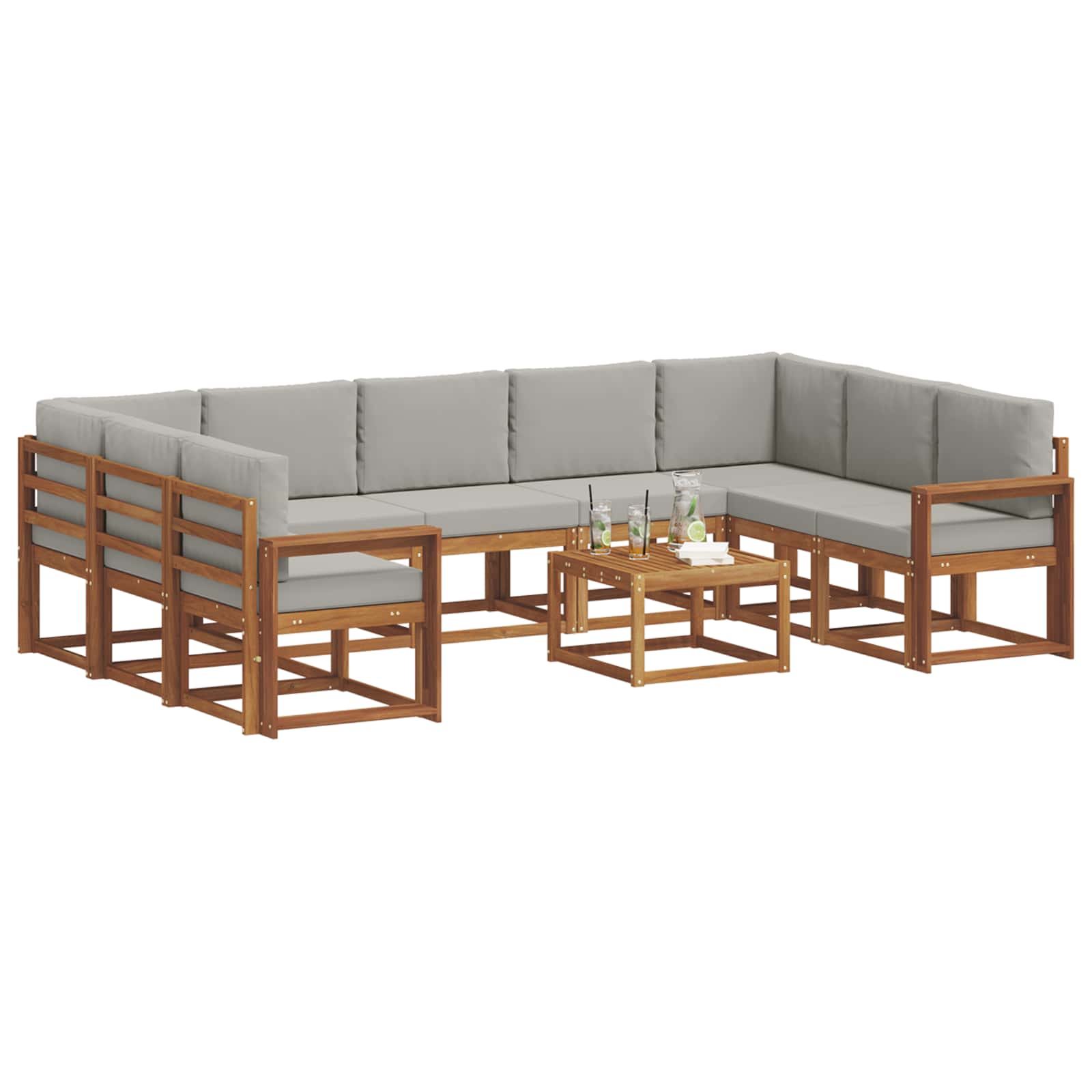 Zunanja garnitura za sedenje 10 pcs Naravna in svetlo siva - slika 3