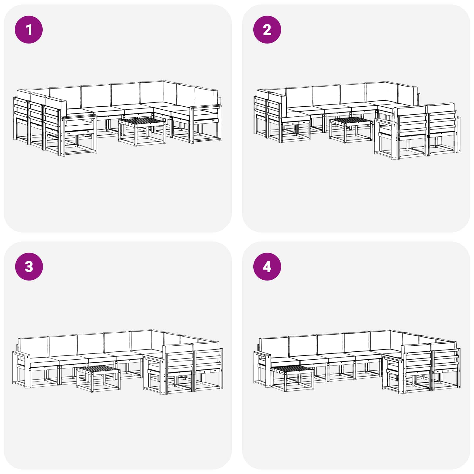 Zunanja garnitura za sedenje 10 pcs Naravna in svetlo siva - slika 8