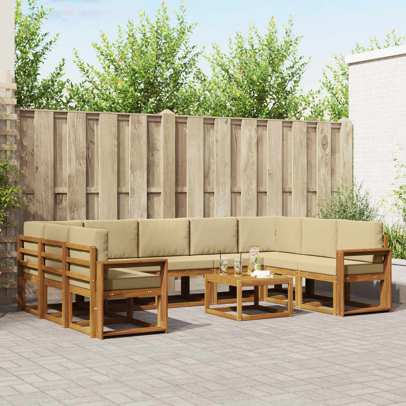 vidaXL Outdoor-Sofagarnitur mit Kissen 10 pcs Natur und Beige