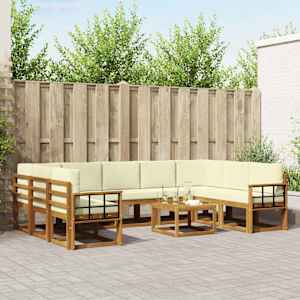 Zunanja garnitura za sedenje 10 pcs Naravna in smetana