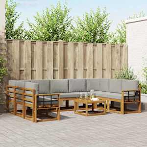 Zunanja garnitura za sedenje 10 pcs Naravna in svetlo siva