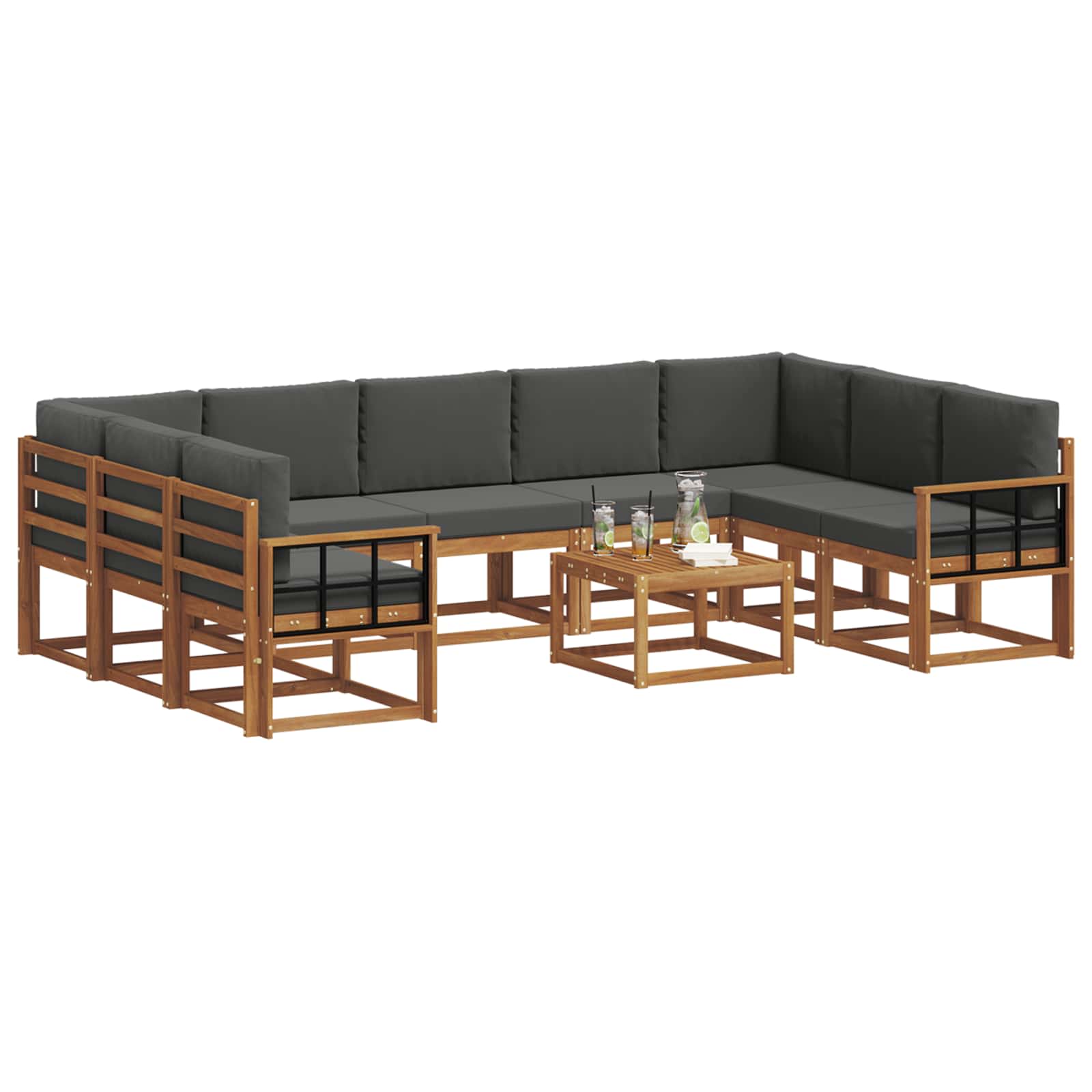 Zunanja garnitura za sedenje 10 pcs Naravna in antracitna - slika 3