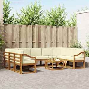 Zunanja garnitura za sedenje 10 pcs Naravna in smetana