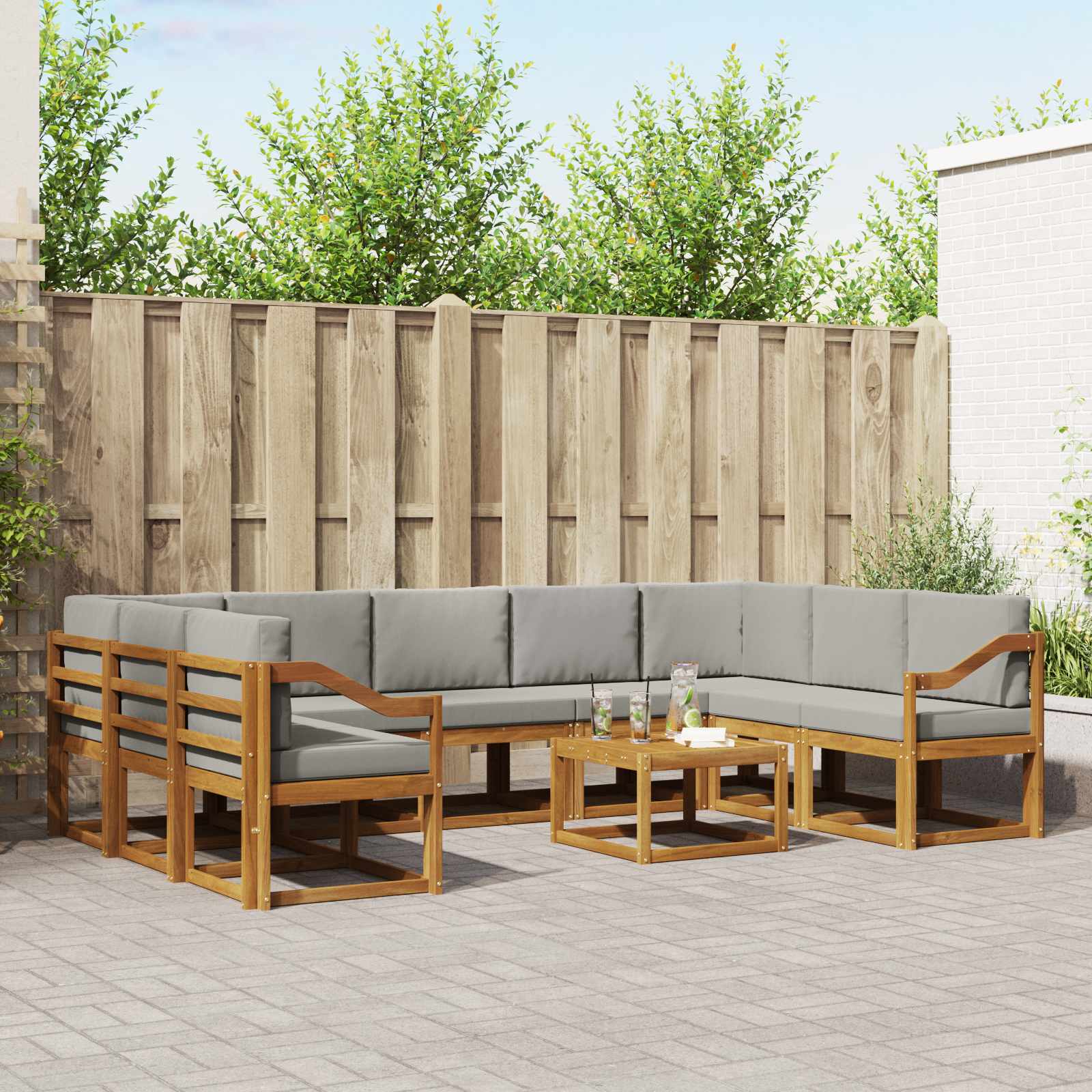 Zunanja garnitura za sedenje 10 pcs Naravna in svetlo siva