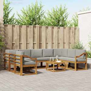 Zunanja garnitura za sedenje 10 pcs Naravna in svetlo siva