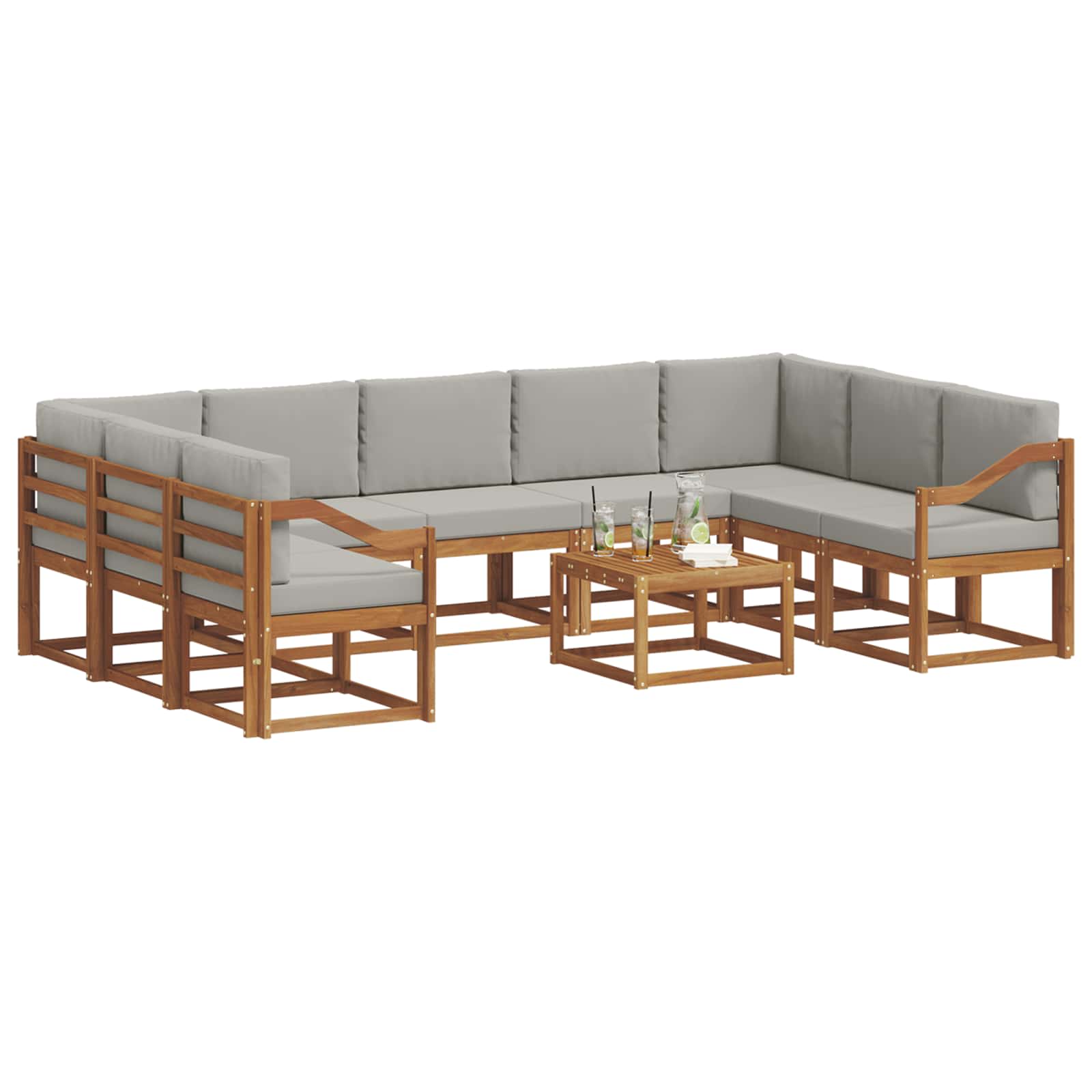 Zunanja garnitura za sedenje 10 pcs Naravna in svetlo siva - slika 3