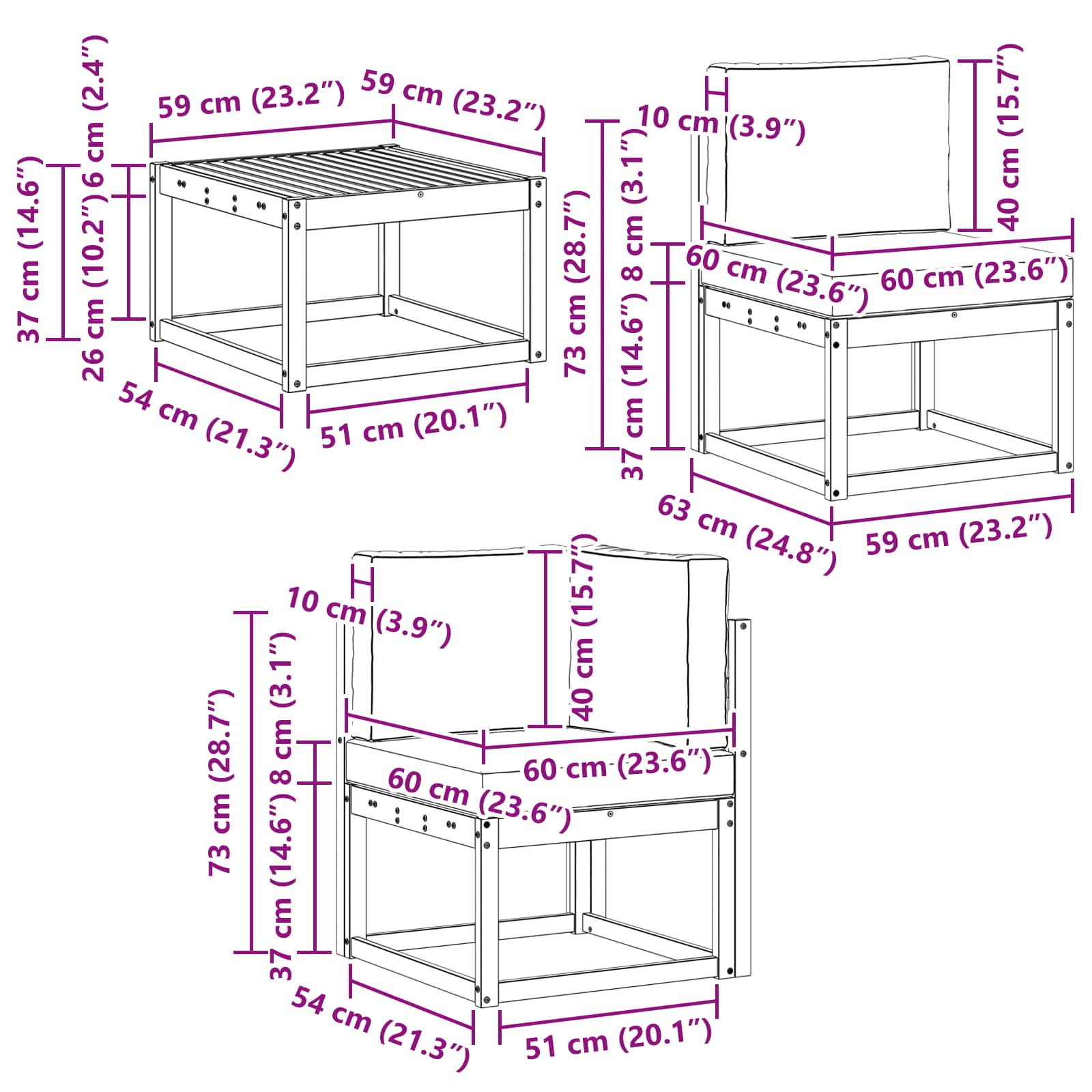 Zunanja garnitura za sedenje 10 pcs Naravna in svetlo siva - slika 10