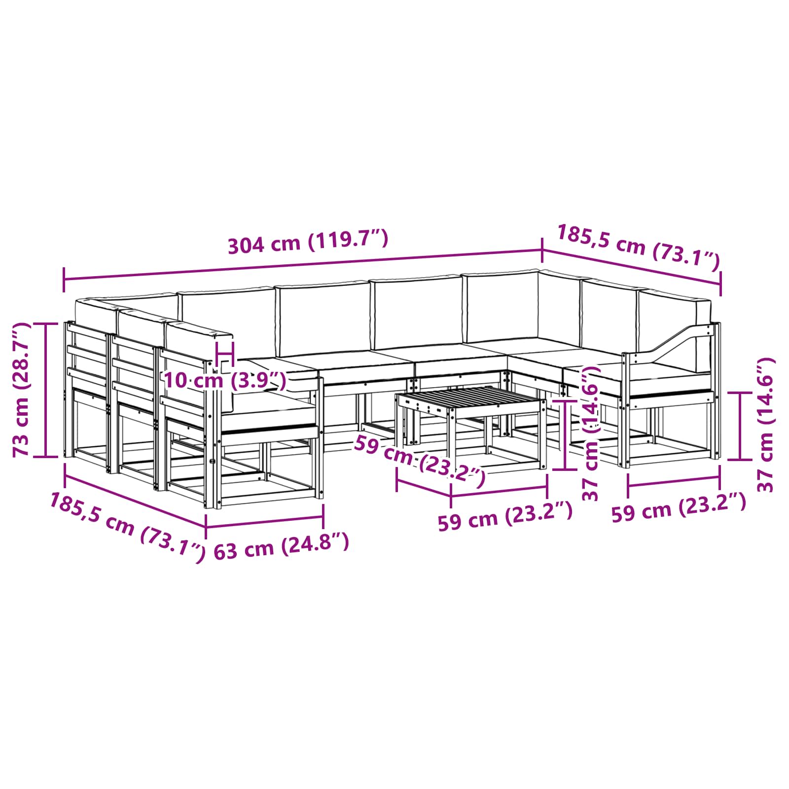 Zunanja garnitura za sedenje 10 pcs Naravna in antracitna - slika 9