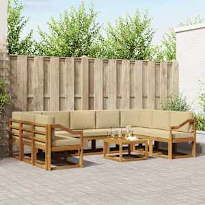 Zunanja garnitura za sedenje z blazino 10 pcs Naravna in bež