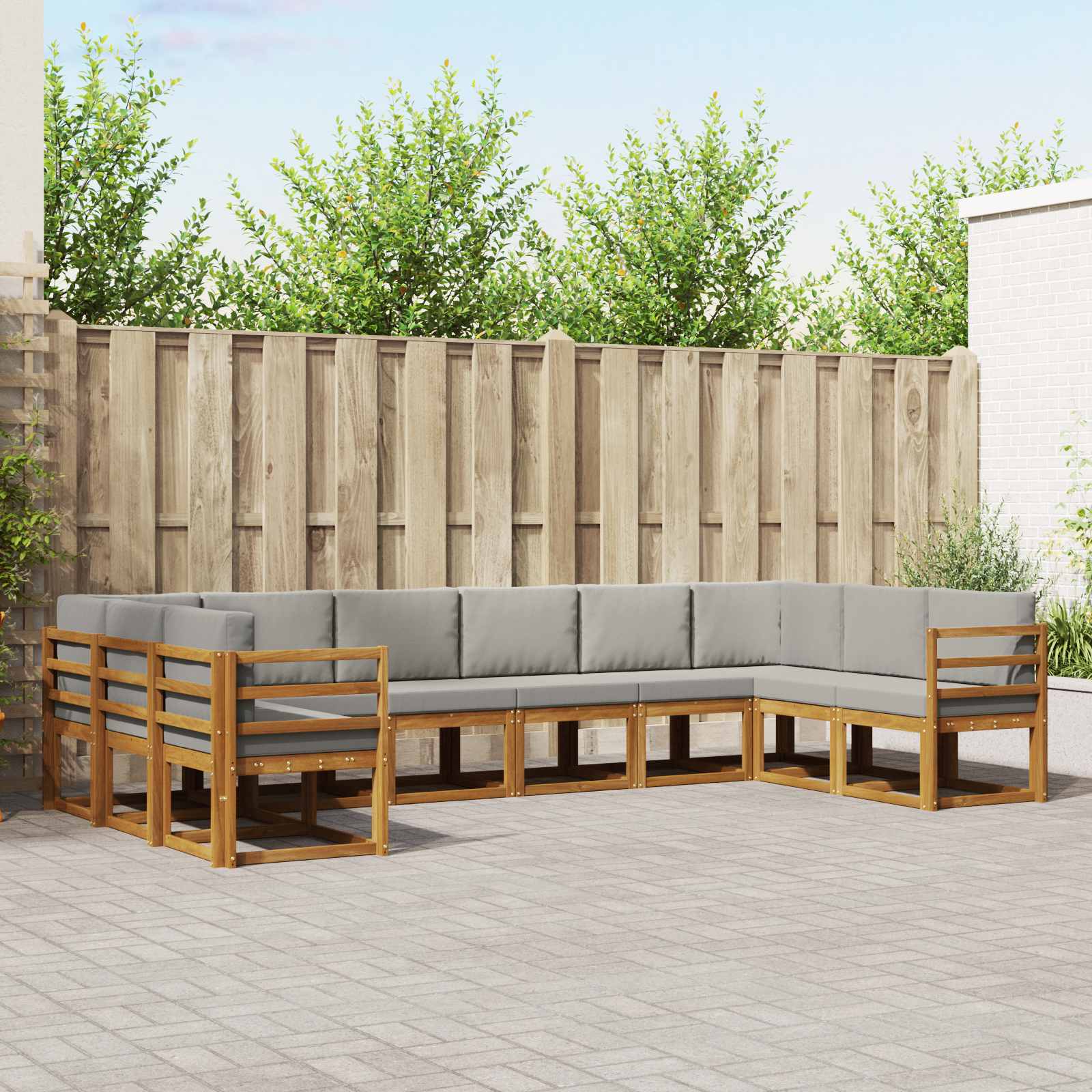 vidaXL Outdoor-Sofagarnitur mit Kissen 10 pcs Natürlich und Hellgrau