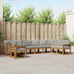 Zunanja garnitura za sedenje 10 pcs Naravna in svetlo siva