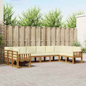 Zunanja garnitura za sedenje 10 pcs Naravna in smetana