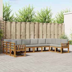 Zunanja garnitura za sedenje 10 pcs Naravna in svetlo siva