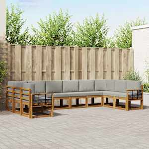 Zunanja garnitura za sedenje 10 pcs Naravna in svetlo siva