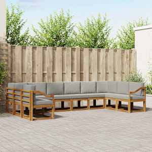 Zunanja garnitura za sedenje 10 pcs Naravna in svetlo siva