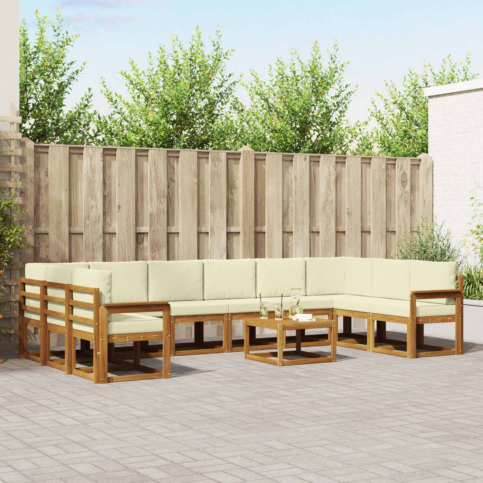 vidaXL Outdoor-Sofagarnitur mit Kissen 11 pcs Natur und Creme