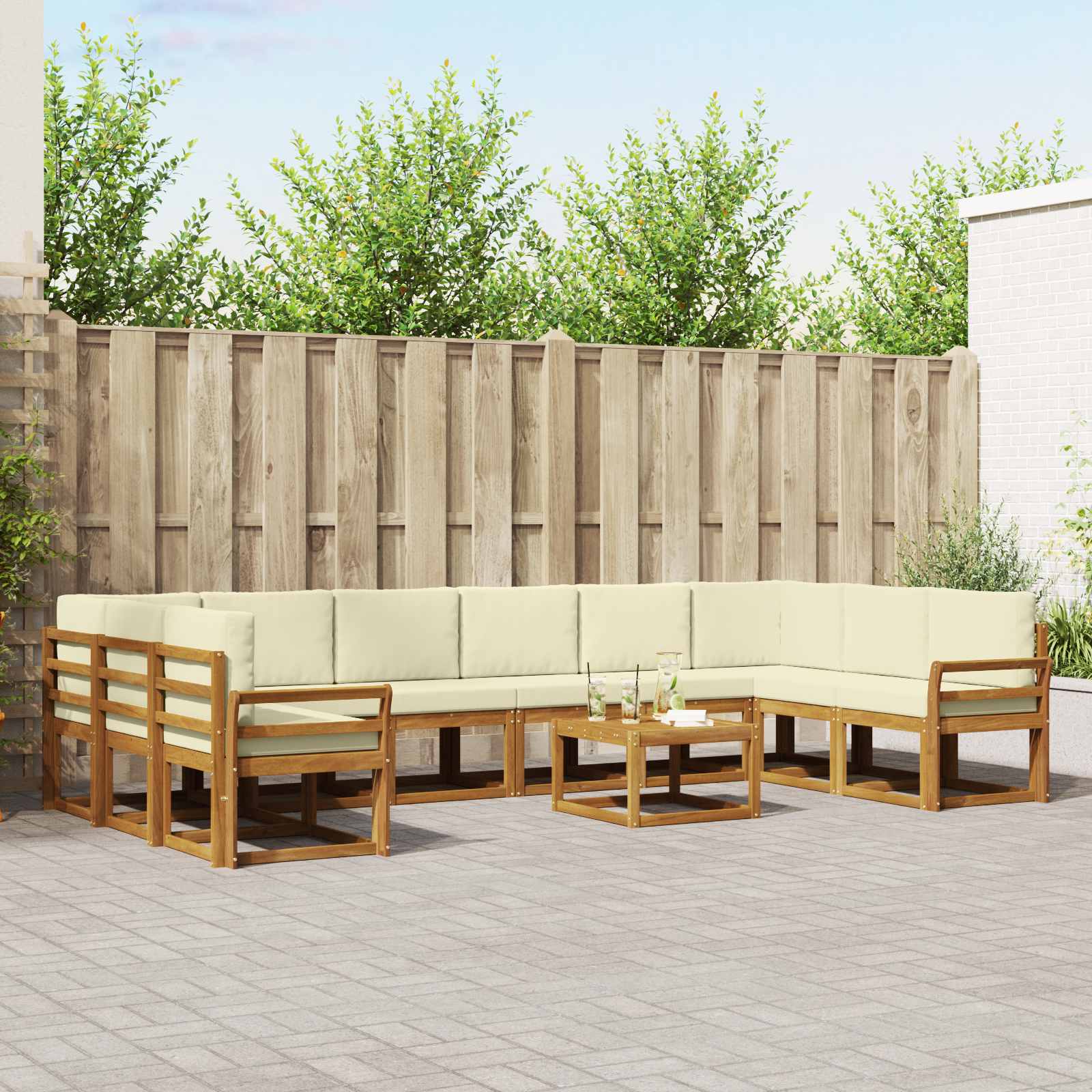 vidaXL Outdoor-Sofagarnitur mit Kissen 11 pcs Natur und Creme