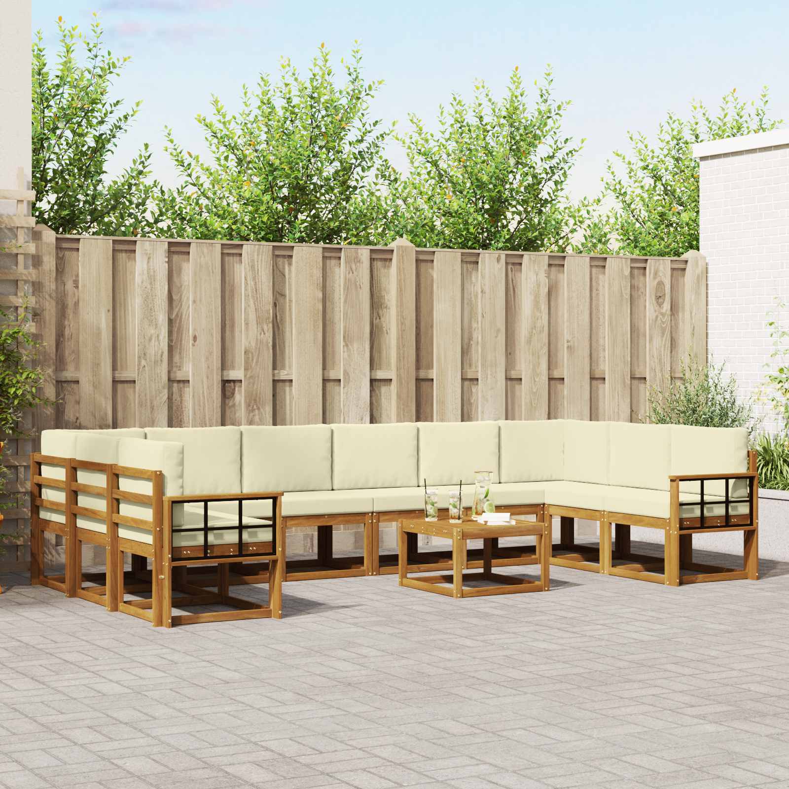 vidaXL Outdoor-Sofagarnitur mit Kissen 11 pcs Natur und Creme
