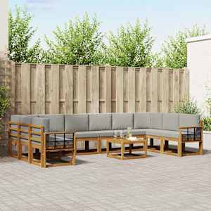 Zunanja garnitura za sedenje 11 pcs Naravna in svetlo siva