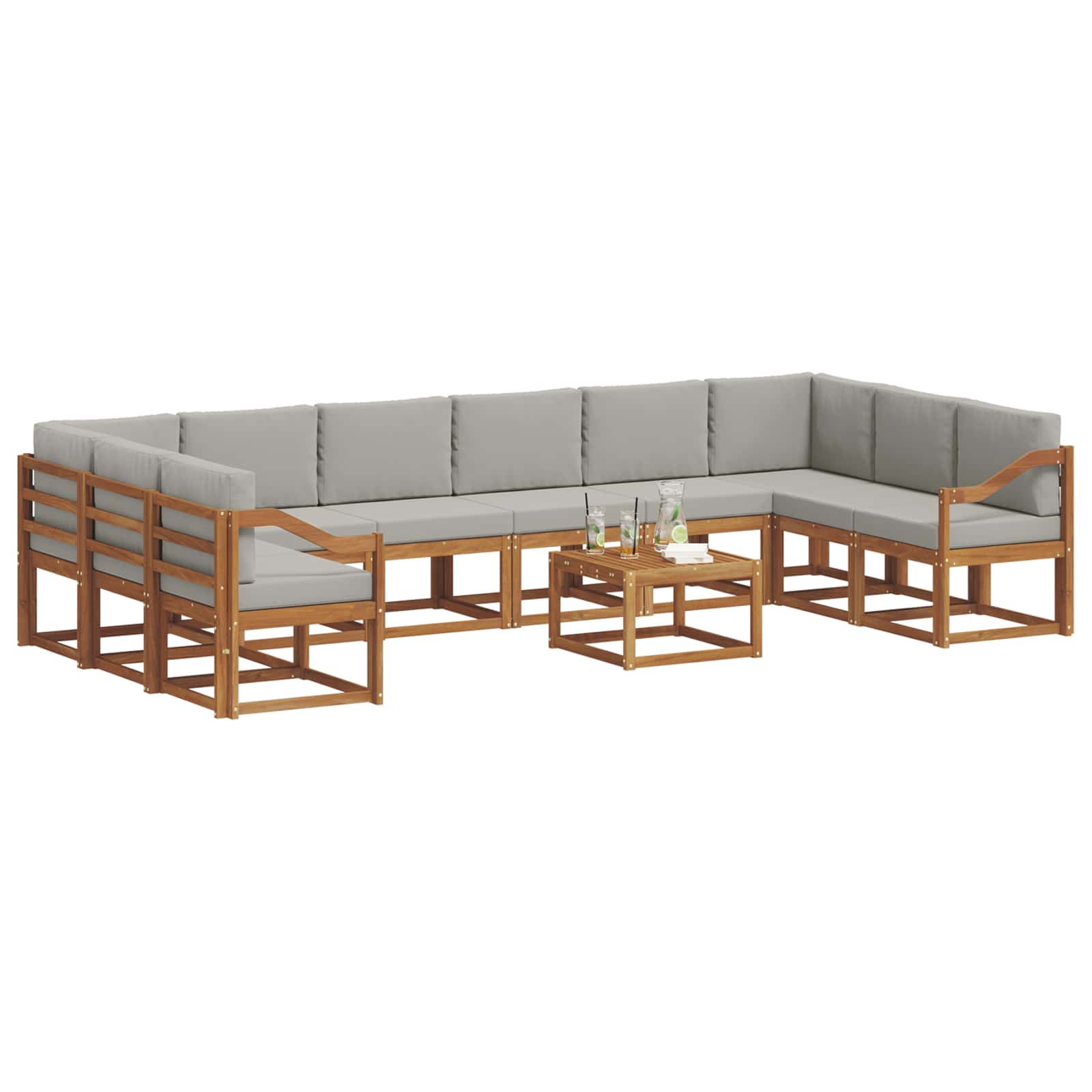 Zunanja garnitura za sedenje 11 pcs Naravna in svetlo siva - slika 3