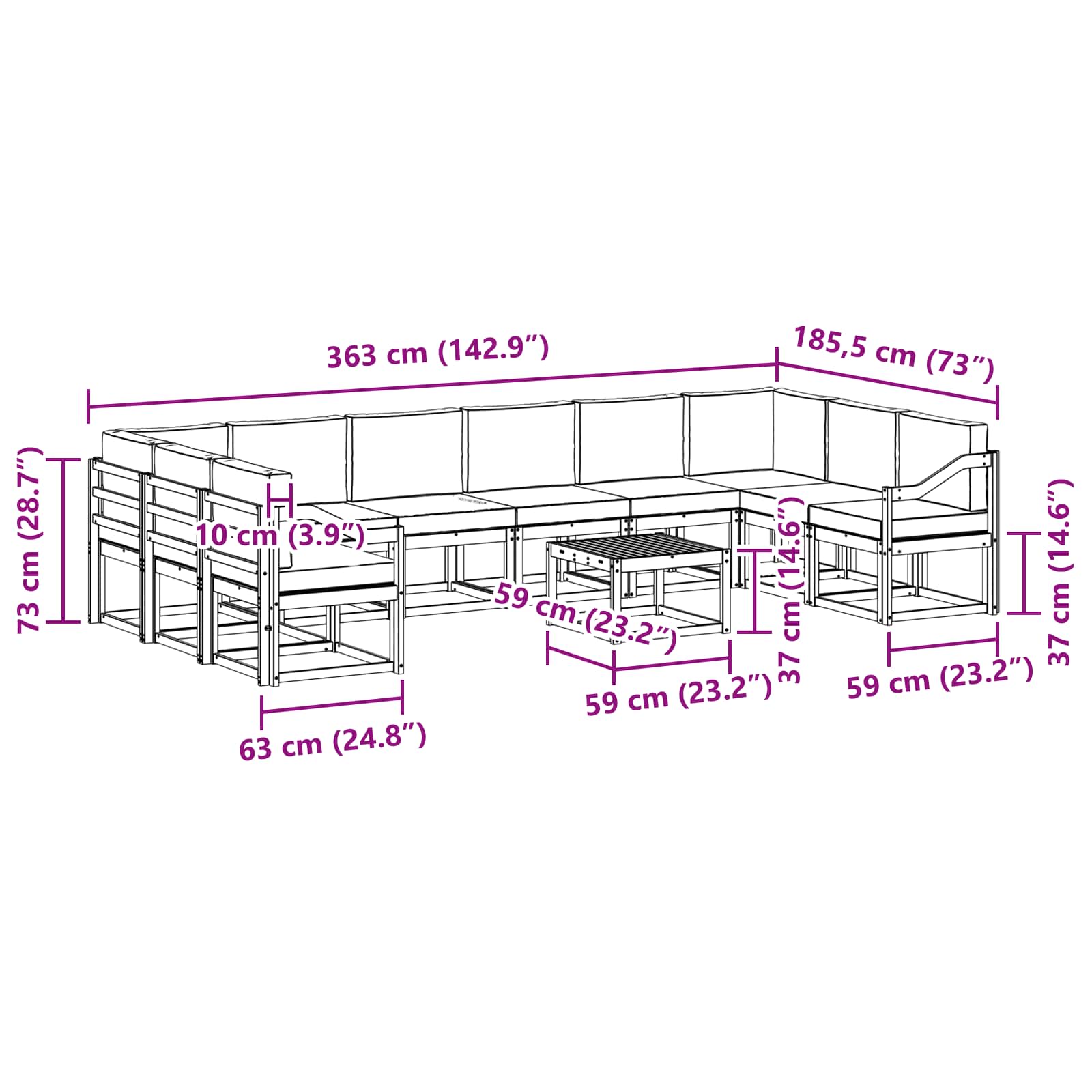 Zunanja garnitura za sedenje 11 pcs Naravna in svetlo siva - slika 9