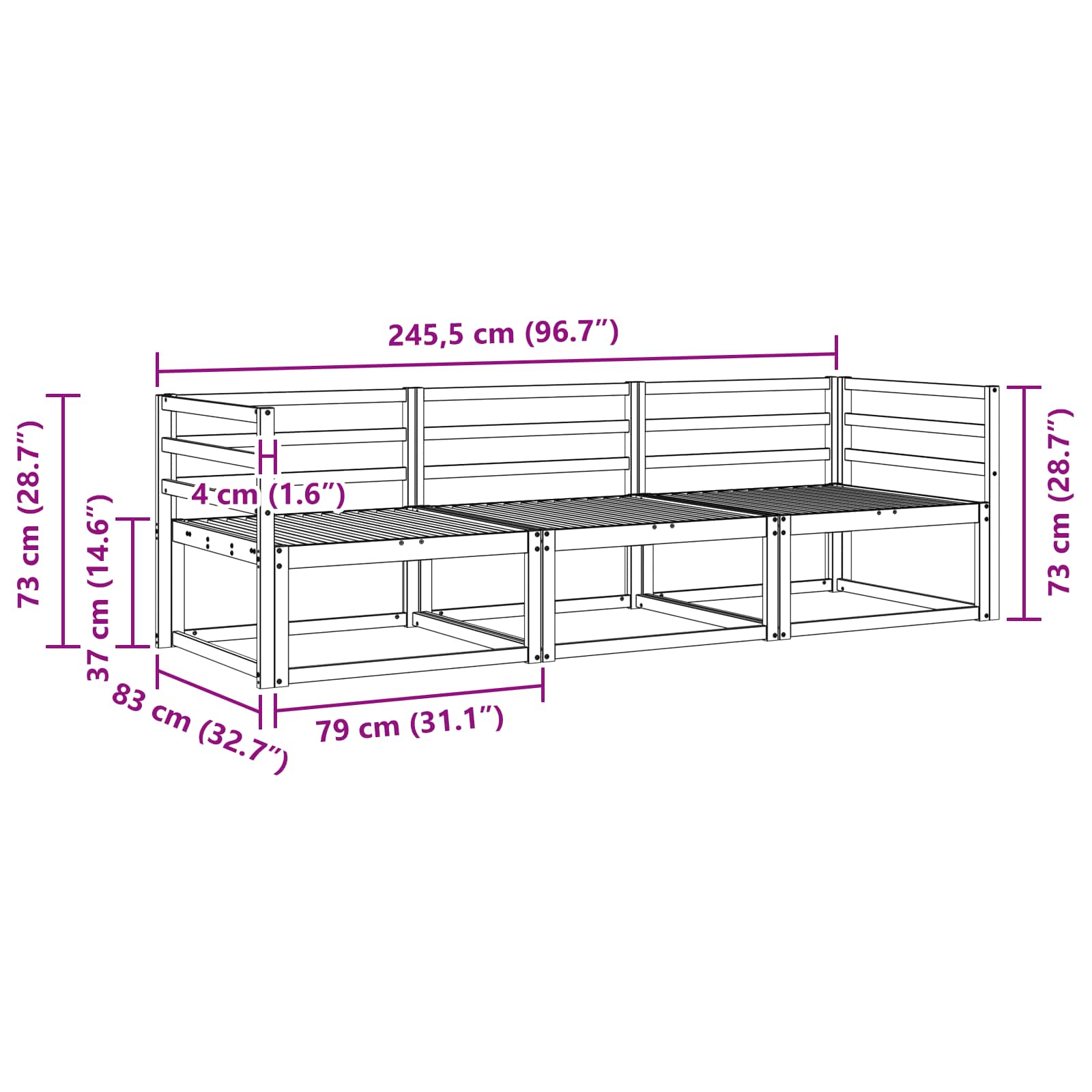 Zunanja garnitura za sedenje 3 pcs Naravna Masiven les akacije - slika 6