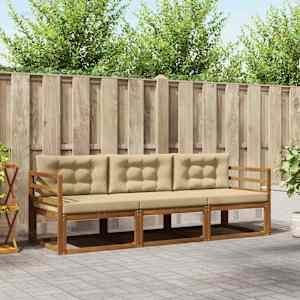 Zunanja garnitura za sedenje z blazino 3 pcs Naravna in bež