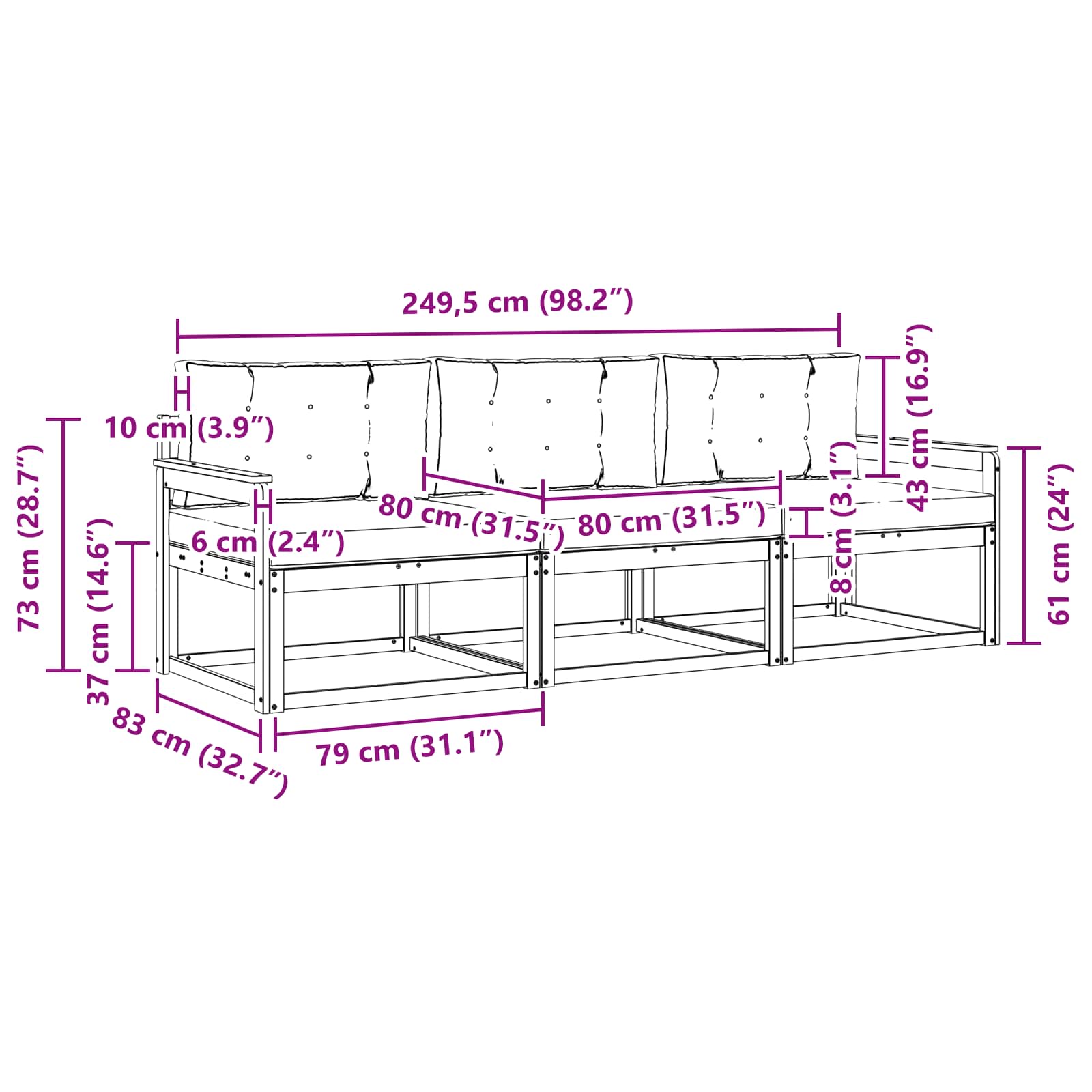 Zunanja garnitura za sedenje z blazino 3 pcs Naravna in smetana - slika 6