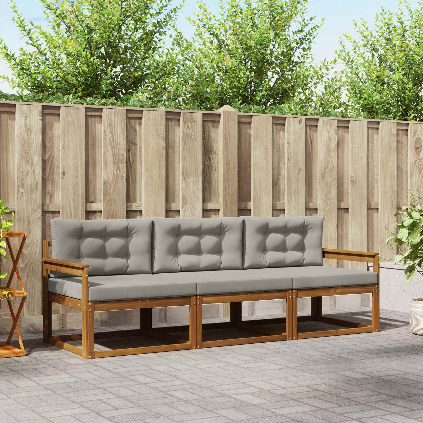 vidaXL Outdoor-Sofagarnitur mit Kissen 3 pcs Natürlich und Hellgrau