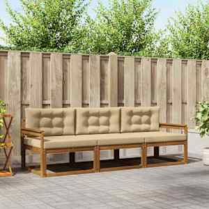 Zunanja garnitura za sedenje z blazino 3 pcs Naravna in bež