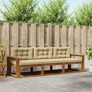 Zunanja garnitura za sedenje z blazino 3 pcs Naravna in bež