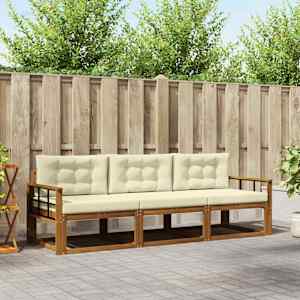 Zunanja garnitura za sedenje z blazino 3 pcs Naravna in smetana