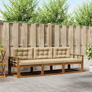 Zunanja garnitura za sedenje z blazino 3 pcs Naravna in bež