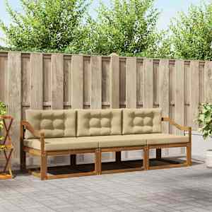 Zunanja garnitura za sedenje z blazino 3 pcs Naravna in bež