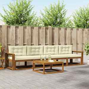 Zunanja garnitura za sedenje z blazino 5 pcs Naravna in smetana