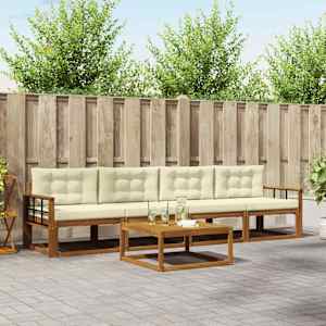 Zunanja garnitura za sedenje z blazino 5 pcs Naravna in smetana