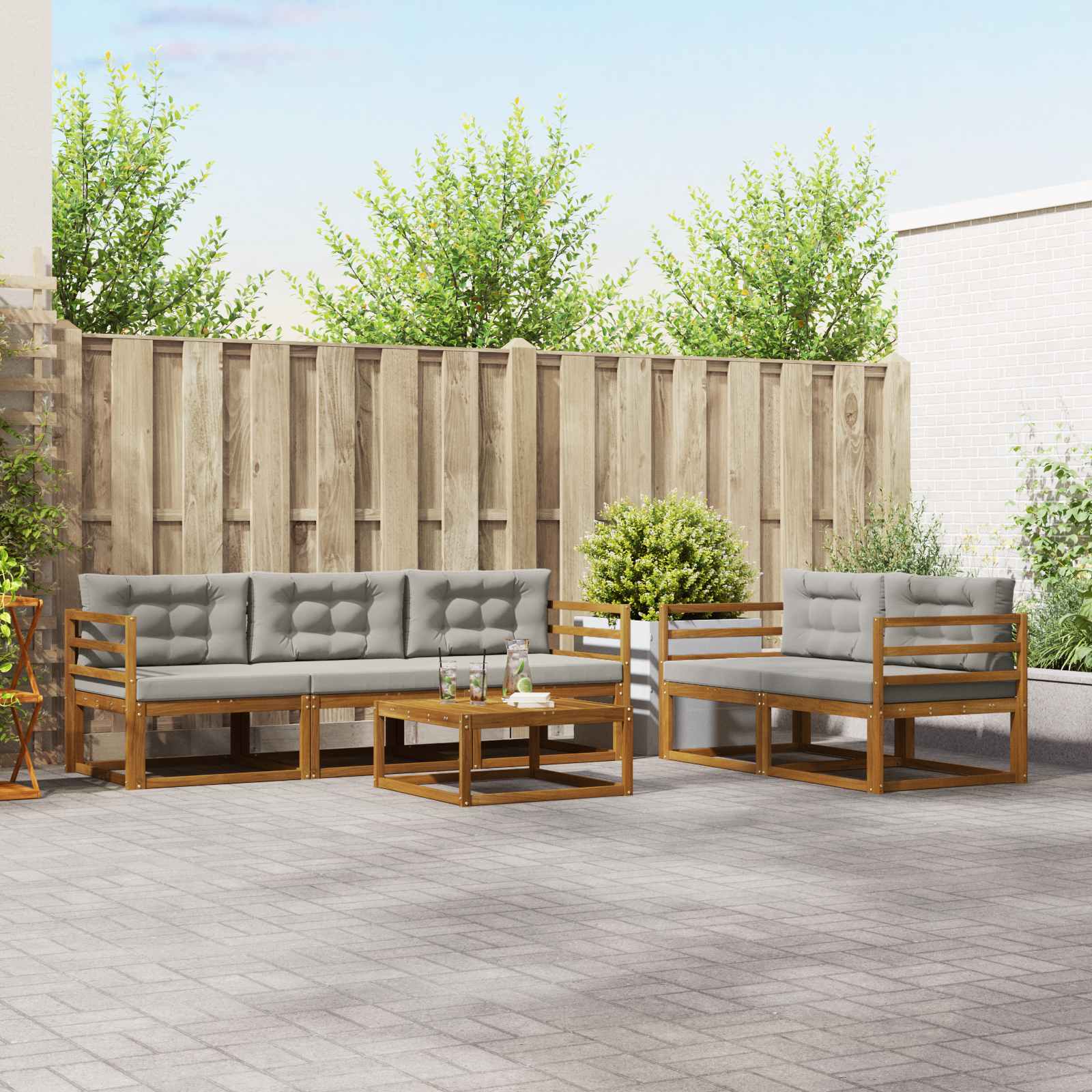 vidaXL Outdoor-Sofagarnitur mit Kissen 6 pcs Natürlich und Hellgrau