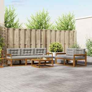 Zunanja garnitura za sedenje 6 pcs Naravna in svetlo siva