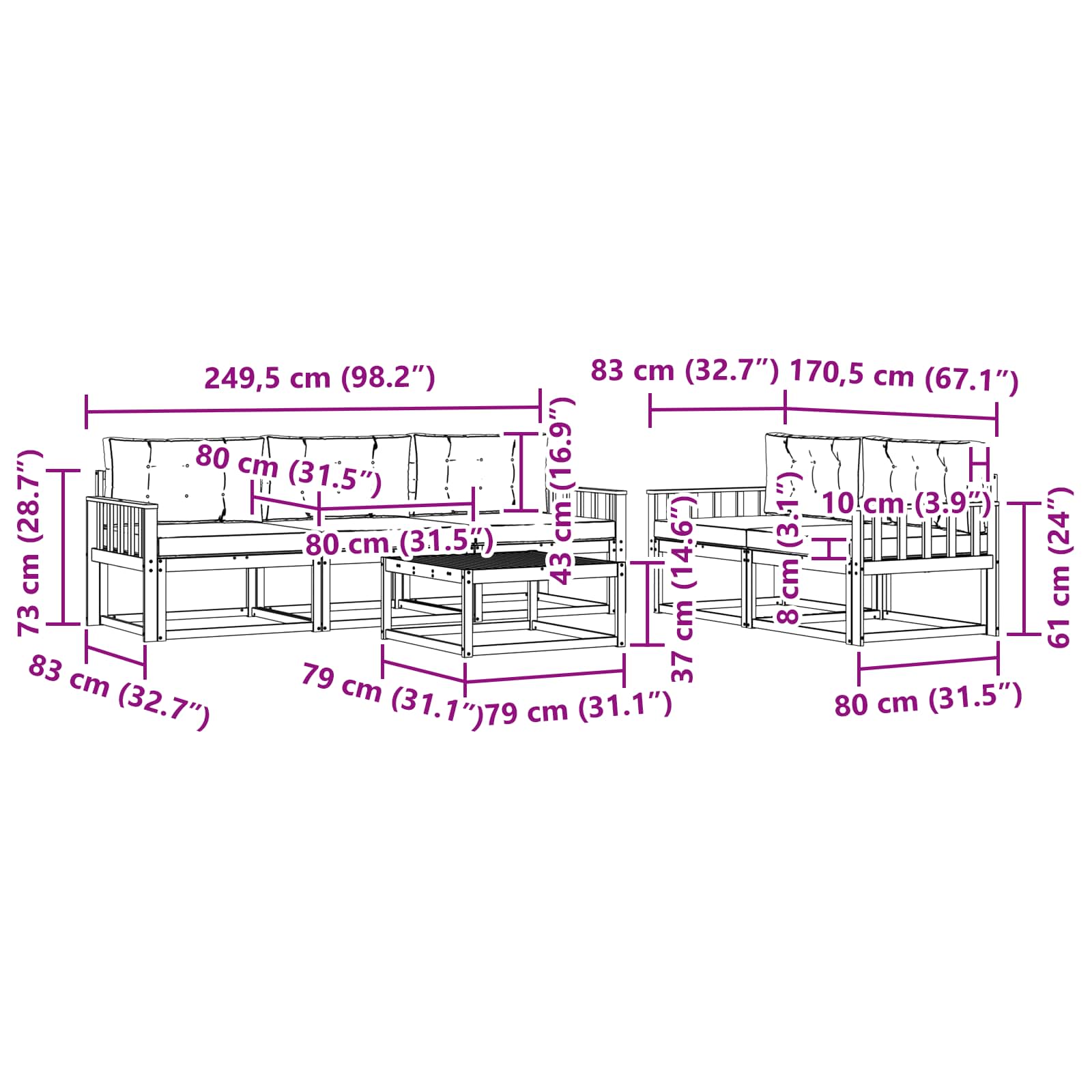 Zunanja garnitura za sedenje 6 pcs Naravna in antracitna - slika 8