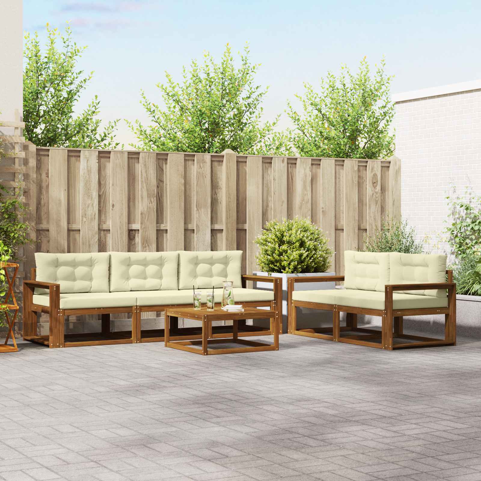 Zunanja garnitura za sedenje z blazino 6 pcs Naravna in smetana