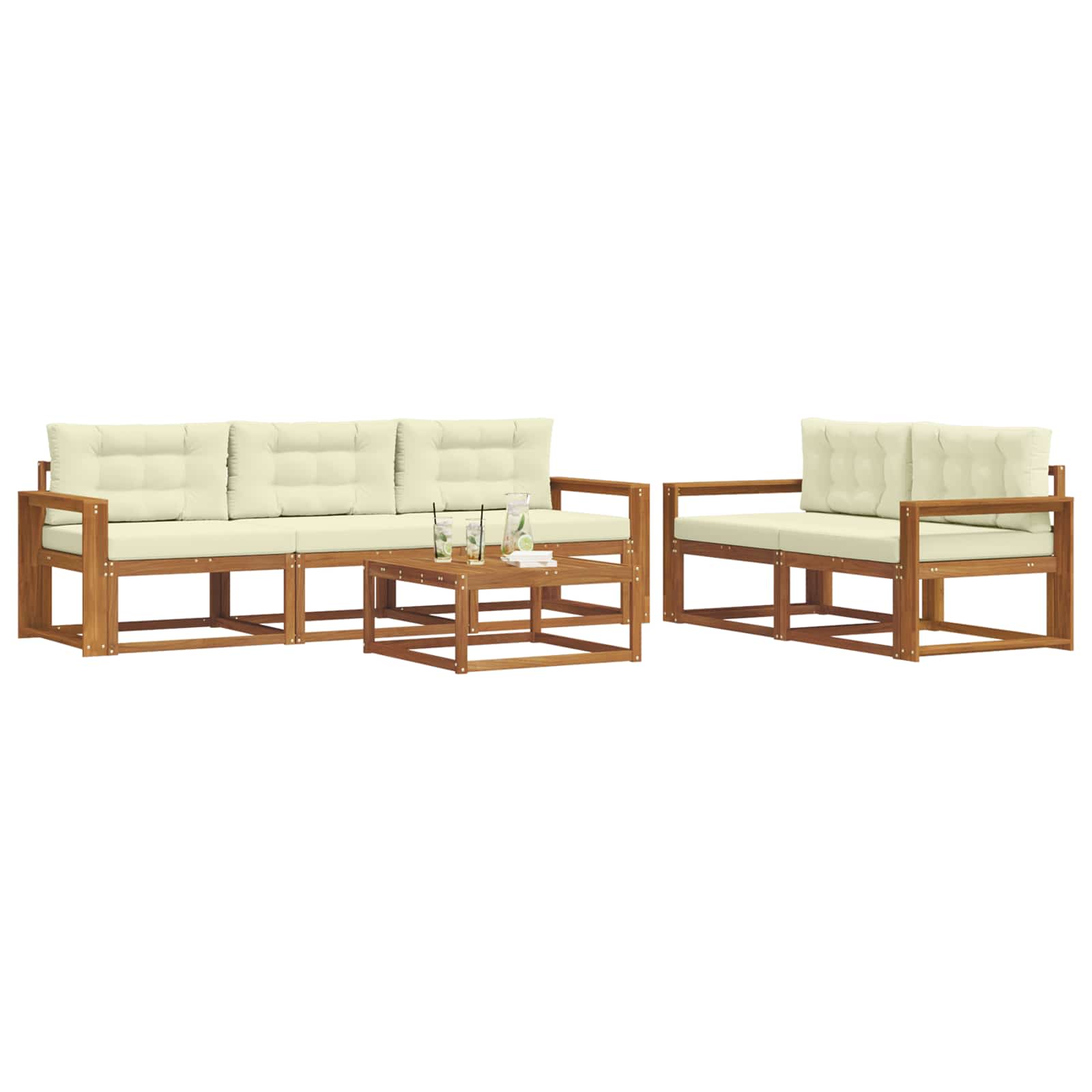 Zunanja garnitura za sedenje z blazino 6 pcs Naravna in smetana - slika 3