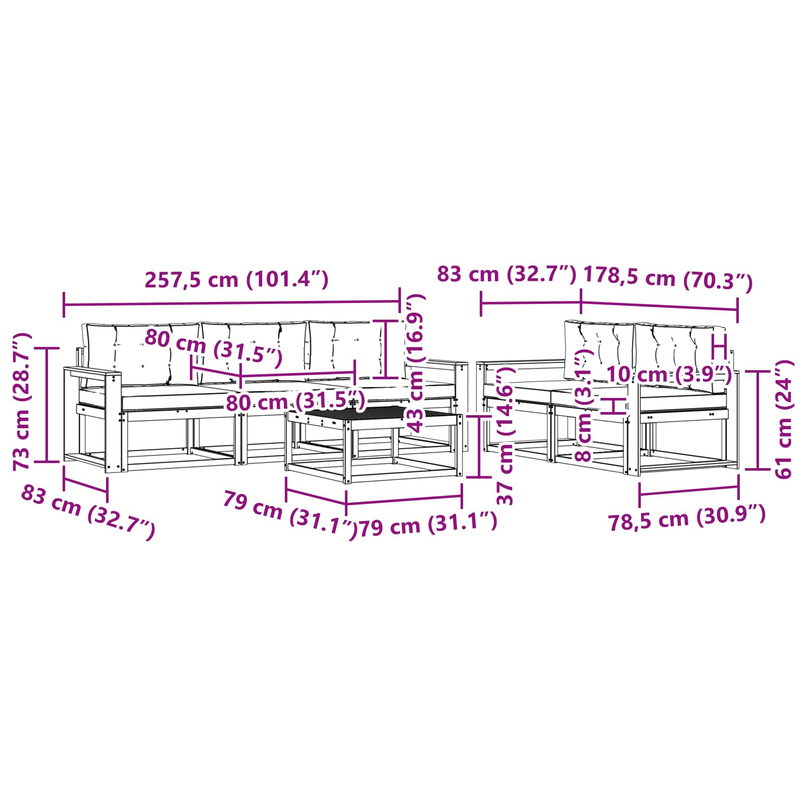Zunanja garnitura za sedenje 6 pcs Naravna in antracitna - slika 8
