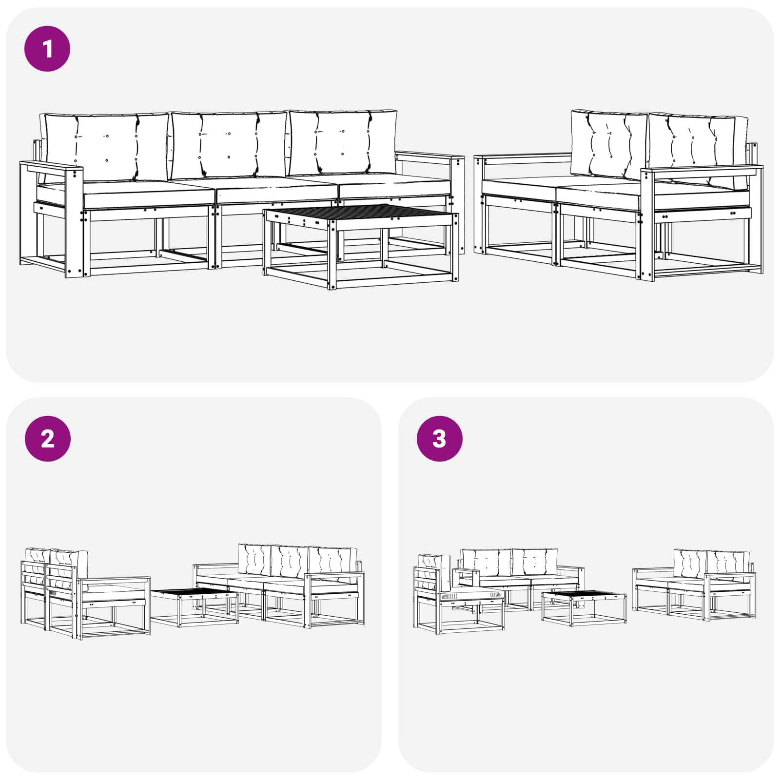 Zunanja garnitura za sedenje 6 pcs Naravna in antracitna - slika 7