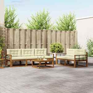 Zunanja garnitura za sedenje z blazino 6 pcs Naravna in smetana