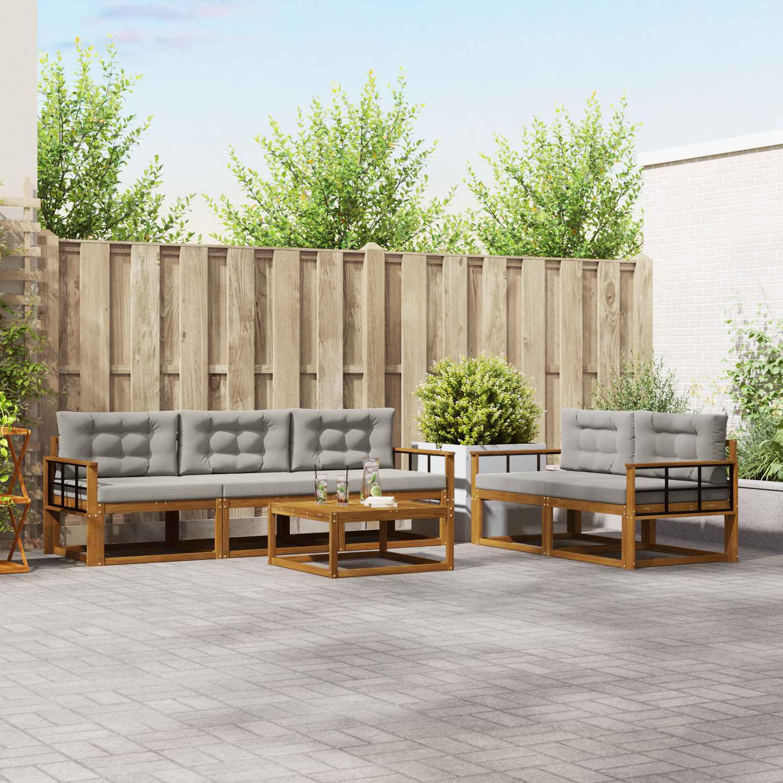 vidaXL Outdoor-Sofagarnitur mit Kissen 6 pcs Natürlich und Hellgrau